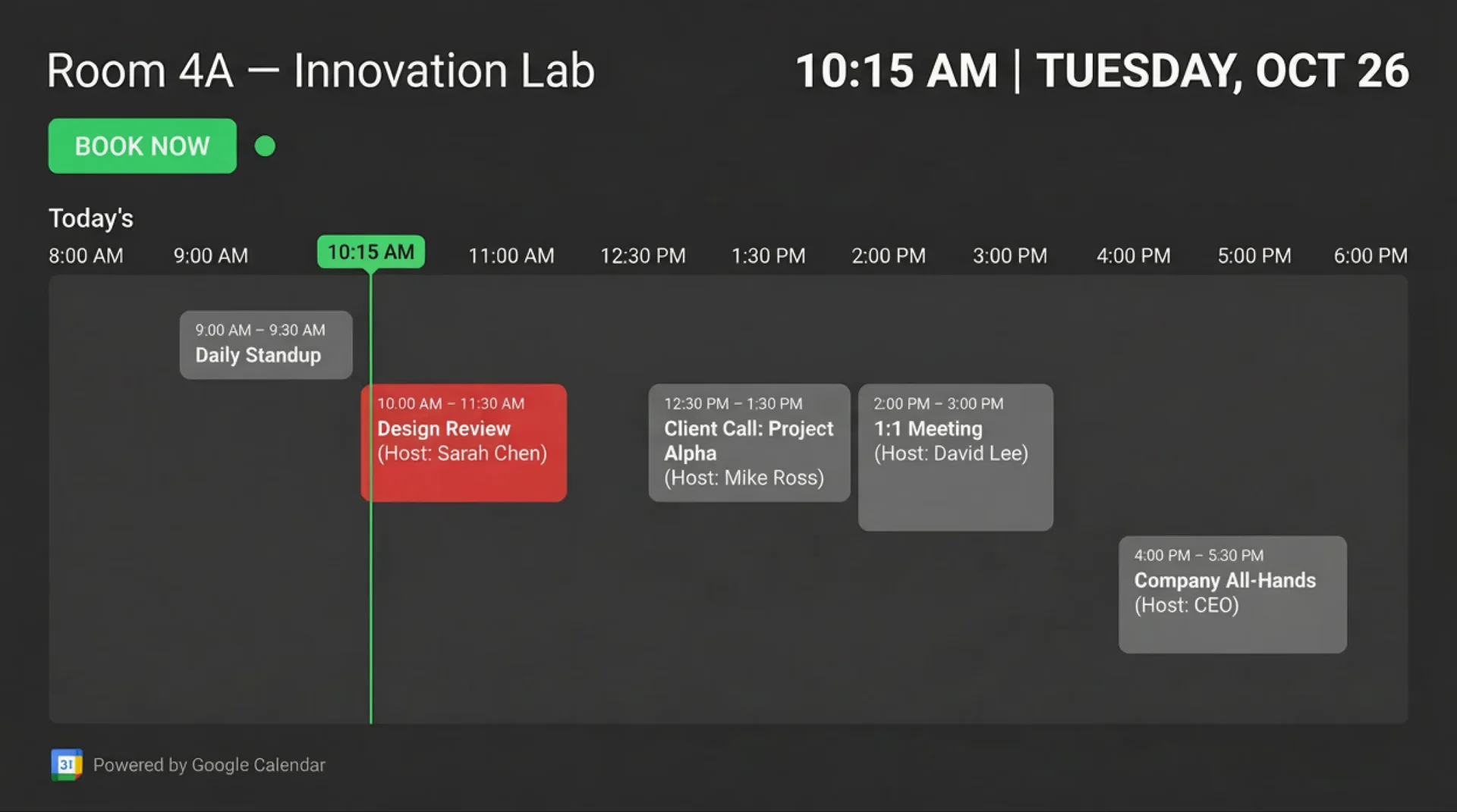 Meeting room booking display with daily schedule