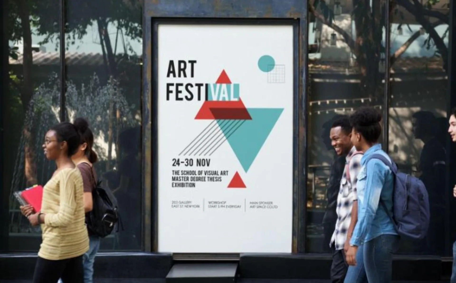 Outdoor digital billboard on a street displaying a bright event promotion