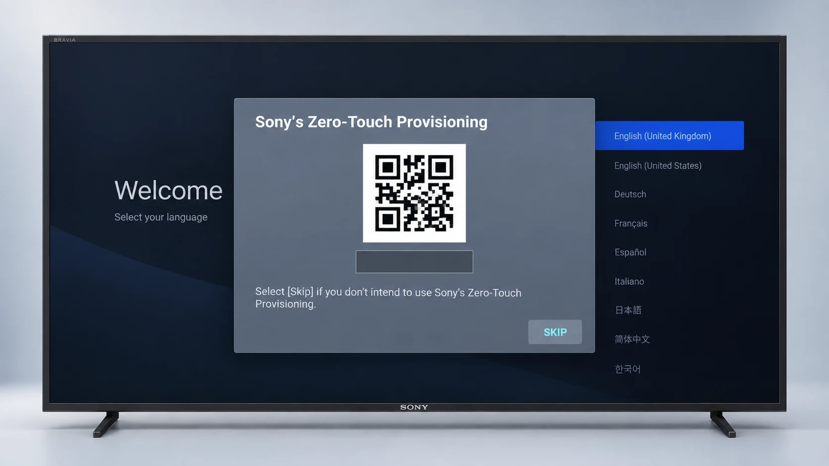 Sony Zero Touch Provisioning mockup for deploying Fugo on BRAVIA displays
