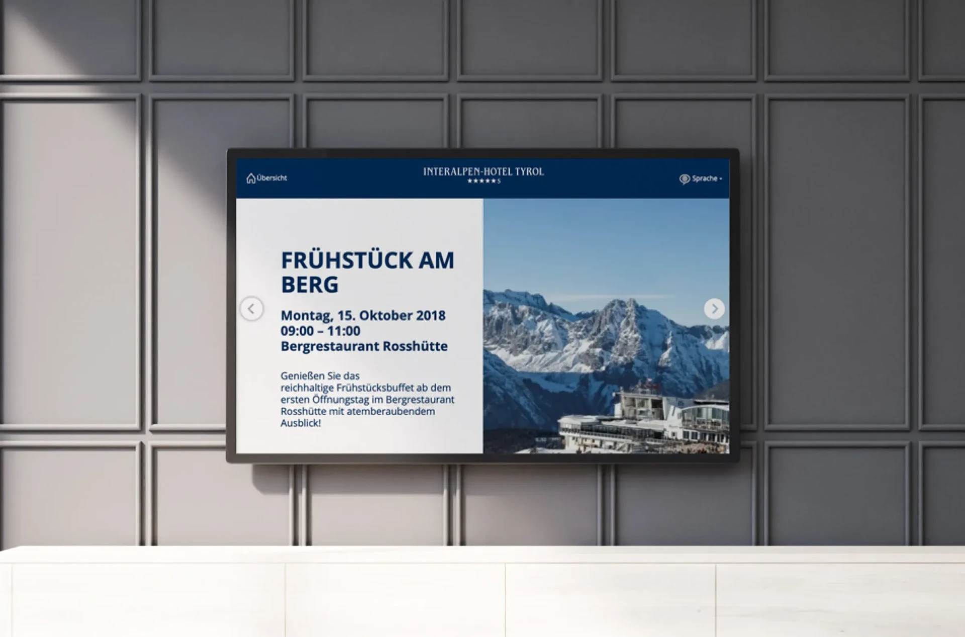 Modern pharmacy with digital signage screens displaying queue numbers and health information
