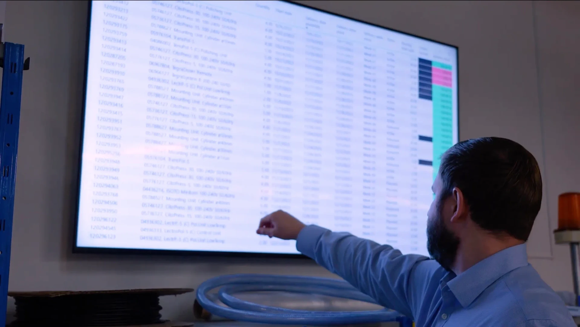 Logistics operations center with large display showing shipment tracking and delivery metrics