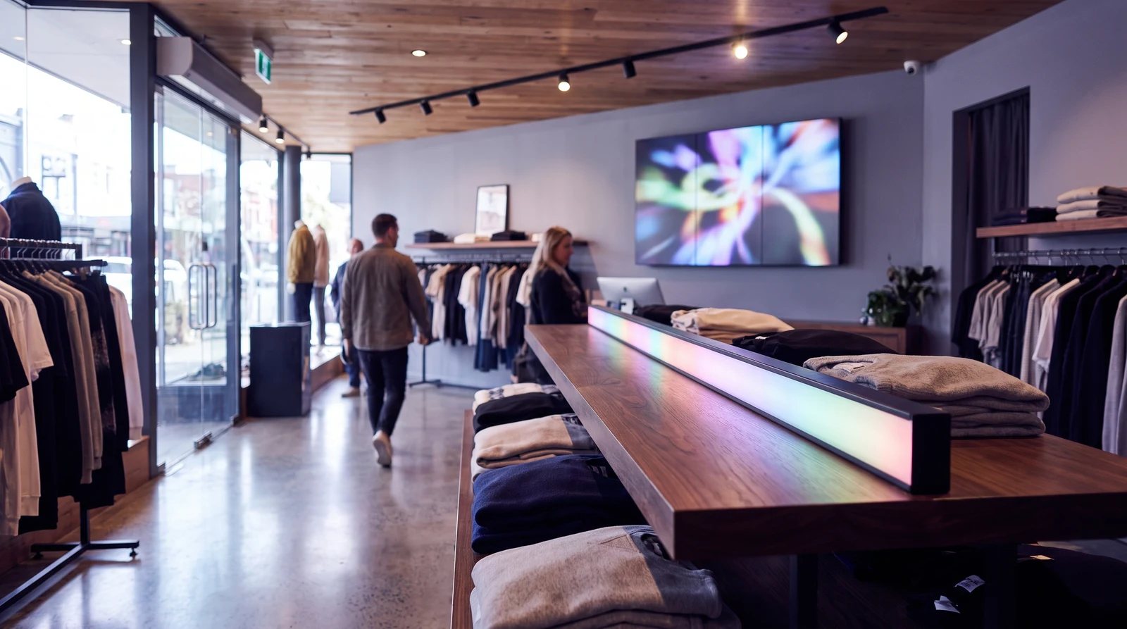 Shelf-edge digital signage display in a retail aisle