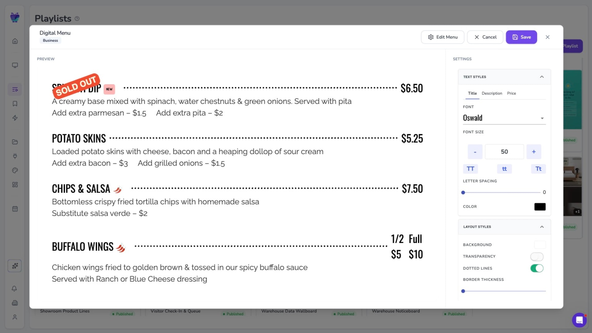 Build the menu with the menu app