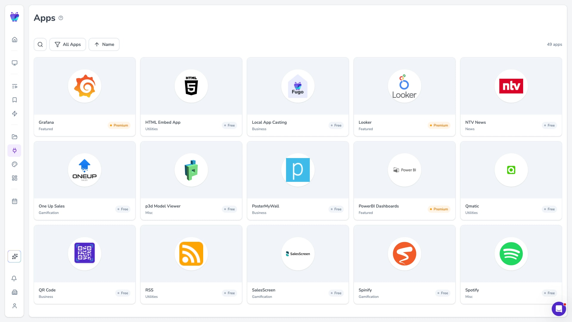 Fugo App Store with available apps and integrations
