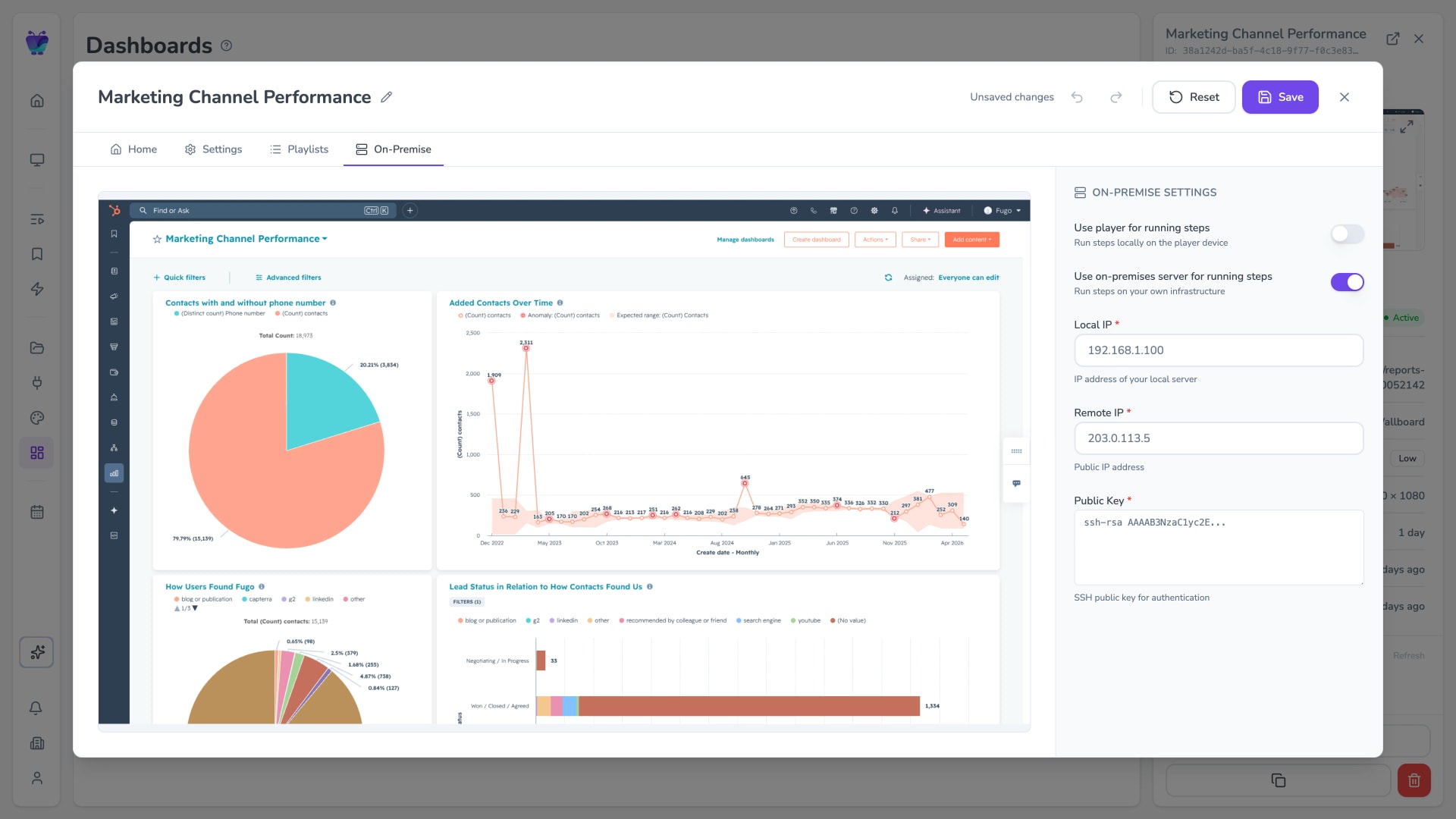 An on-premise dashboard configured in Fugo to render behind the firewall on a screen through cloud based digital signage