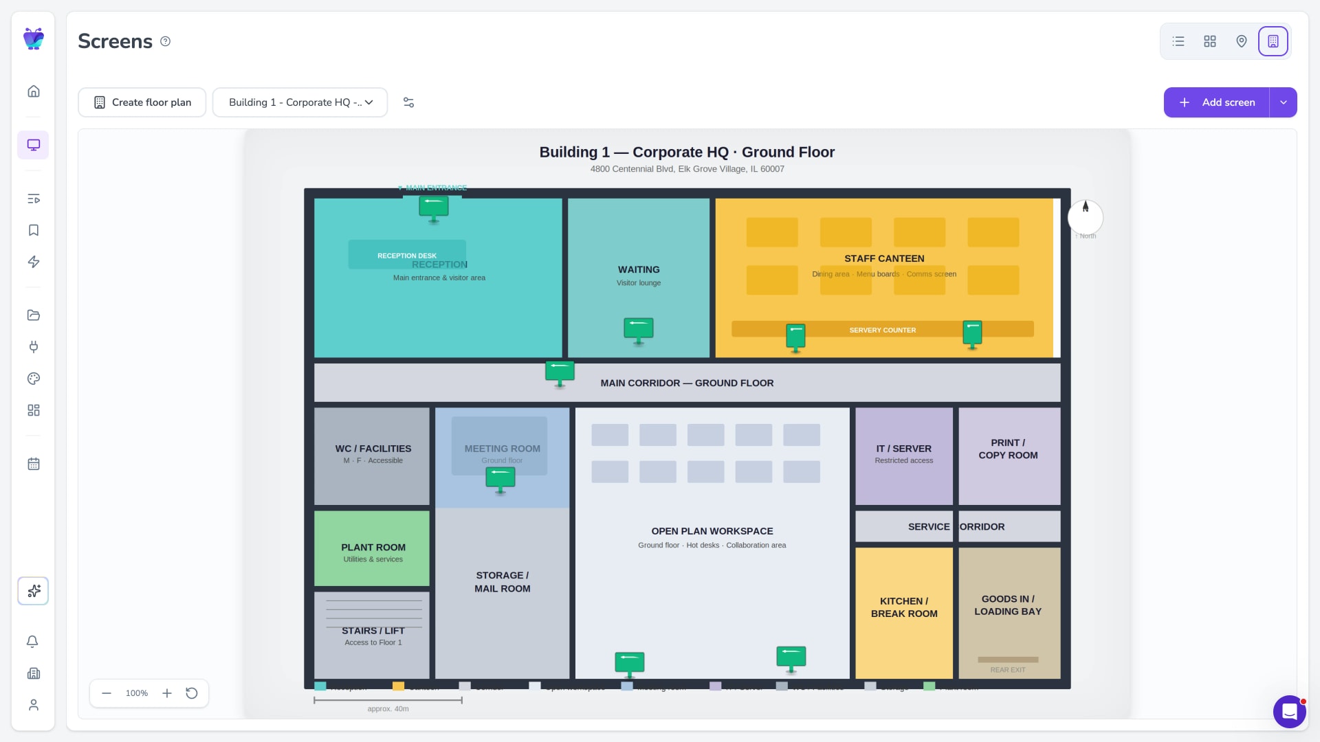 Screens page in floor-plan view