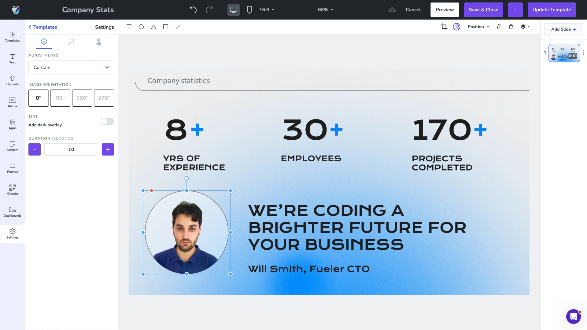 A corporate slide rebuilt on the Fugo Design Studio canvas