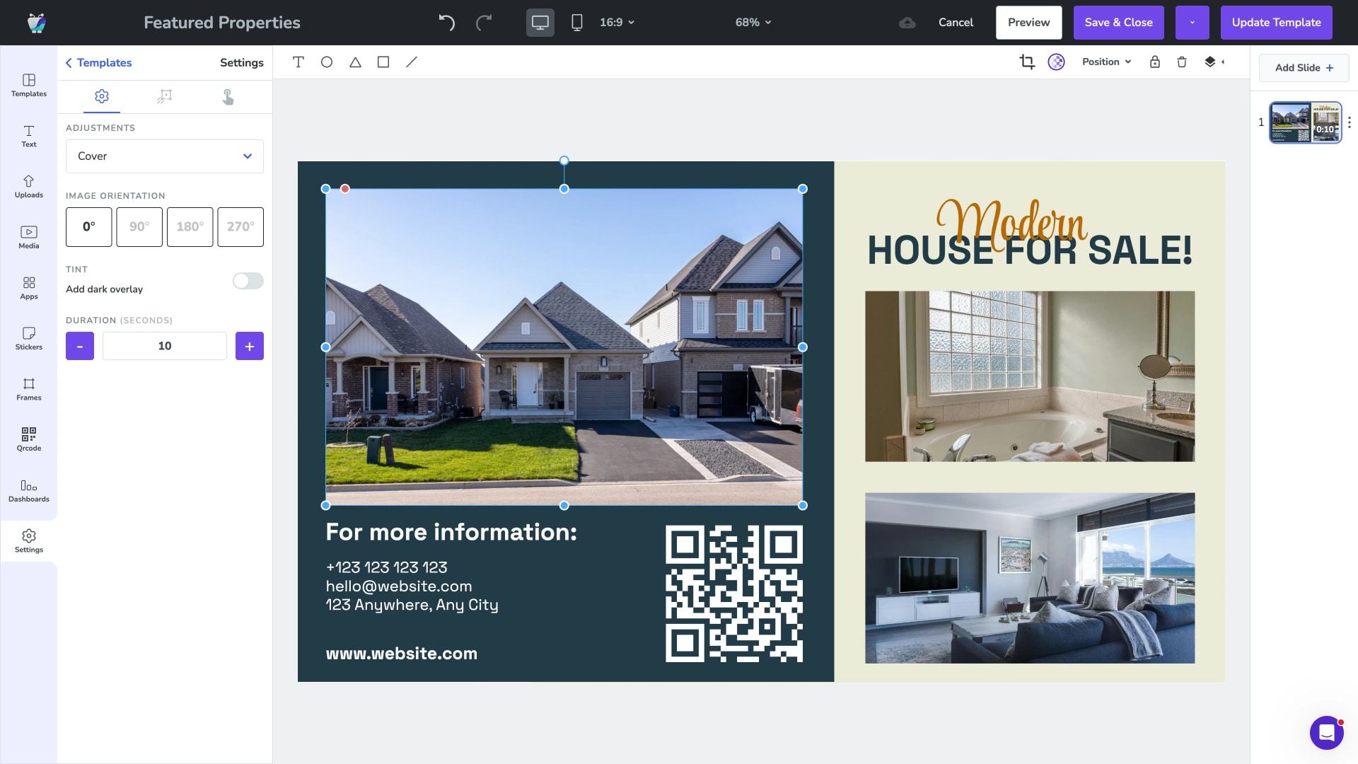 Fugo template library showing a selection of property listing layouts for real estate window and office displays