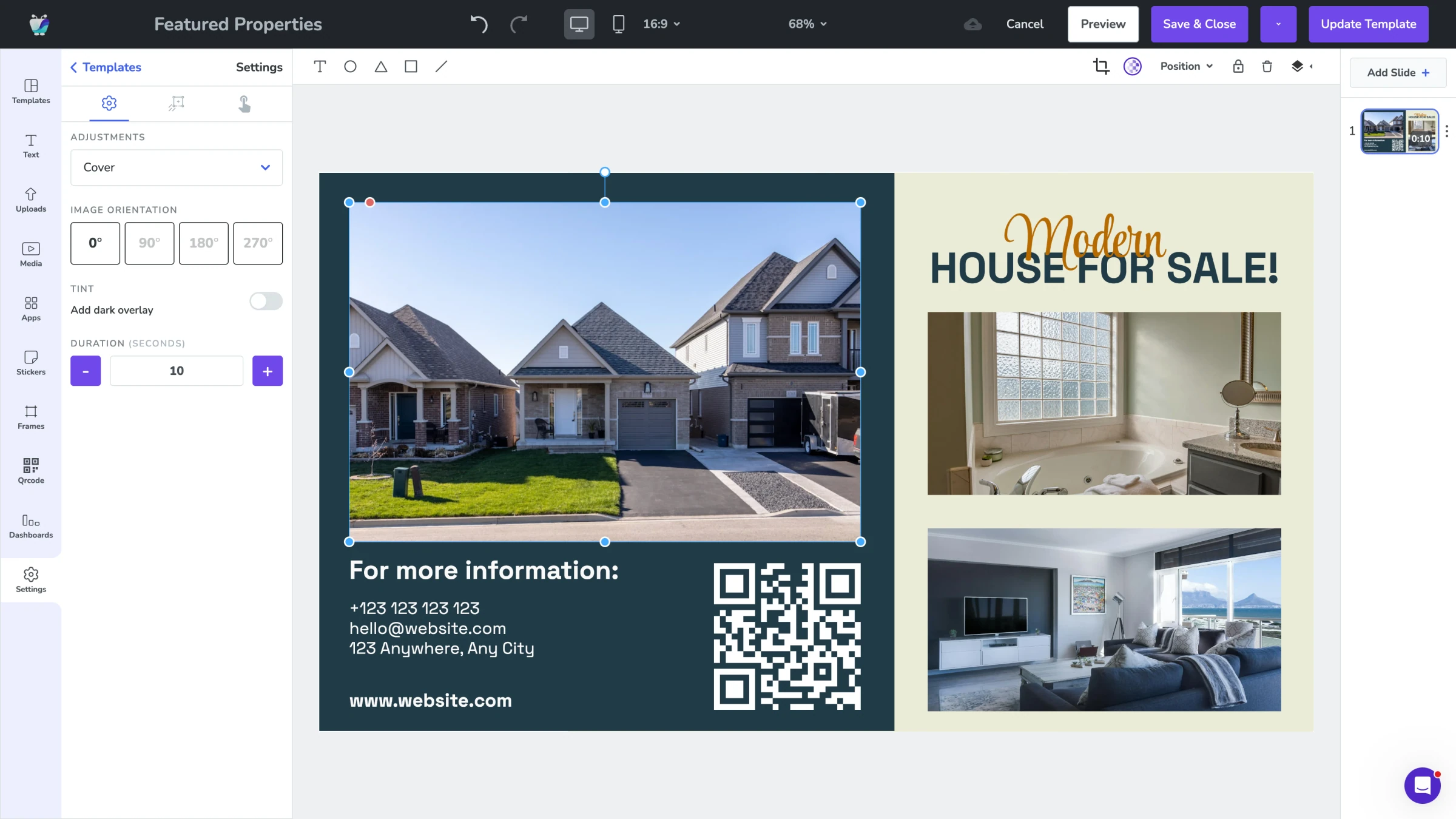 Fugo template library showing a selection of property listing layouts for real estate window and office displays