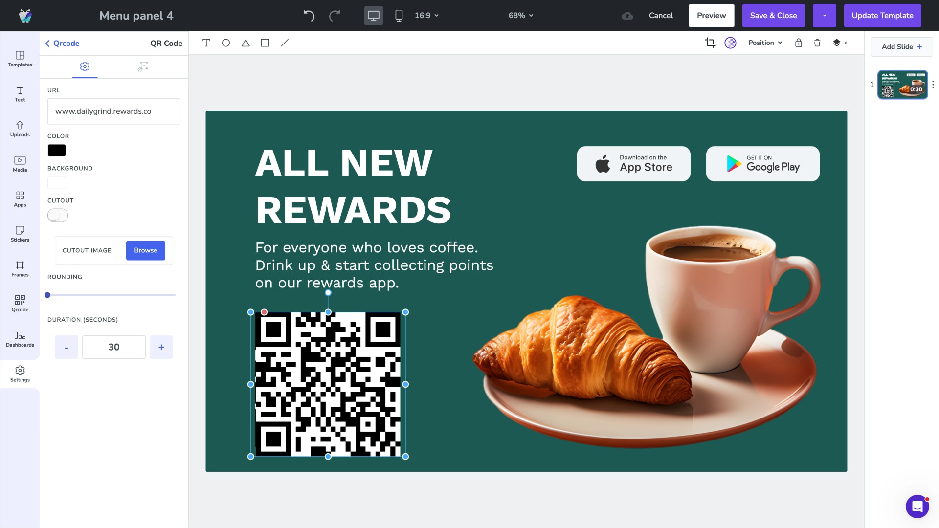 Fugo dayparting schedule showing breakfast, lunch, and afternoon menu content blocks across a cafe day