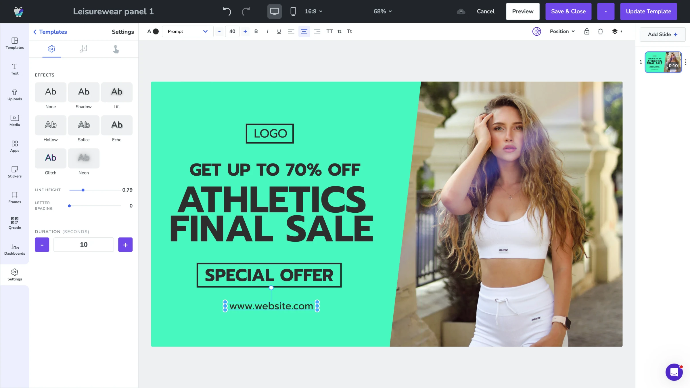 A retail promotion template designed on the Fugo Design Studio canvas