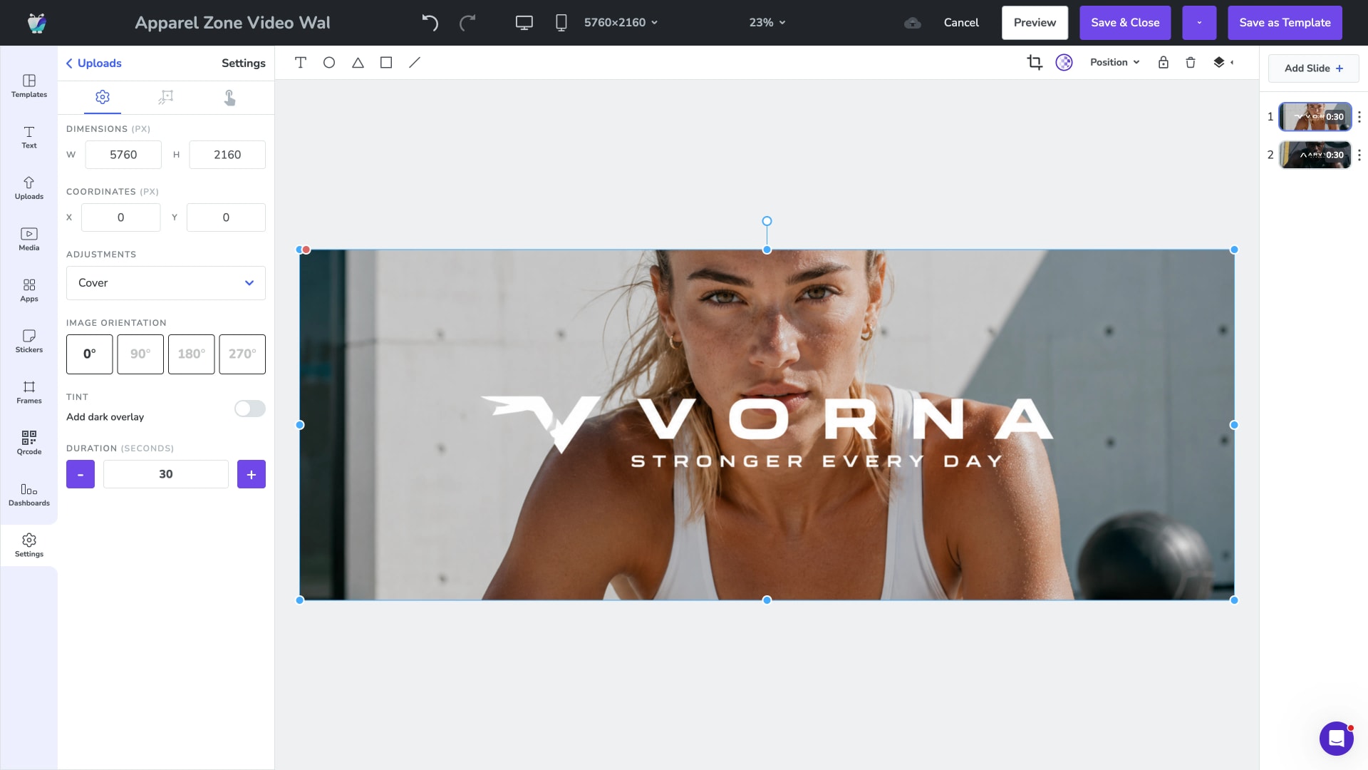 Fugo Design Studio canvas composing the VORNA athleisurewear video covering a full video wall
