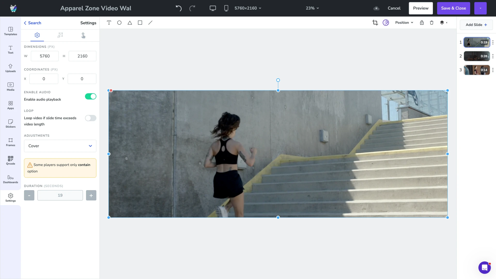 Fugo Design Studio laying out content across a joined video-wall canvas