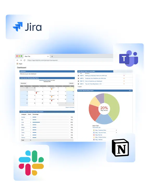 A Jira dashboard is open in a browser tab